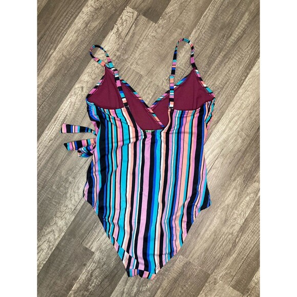 Dip Y2K Style Swim Striped One Piece Bathing Suit Size M Multicolor V-Neck - Picture 3 of 6